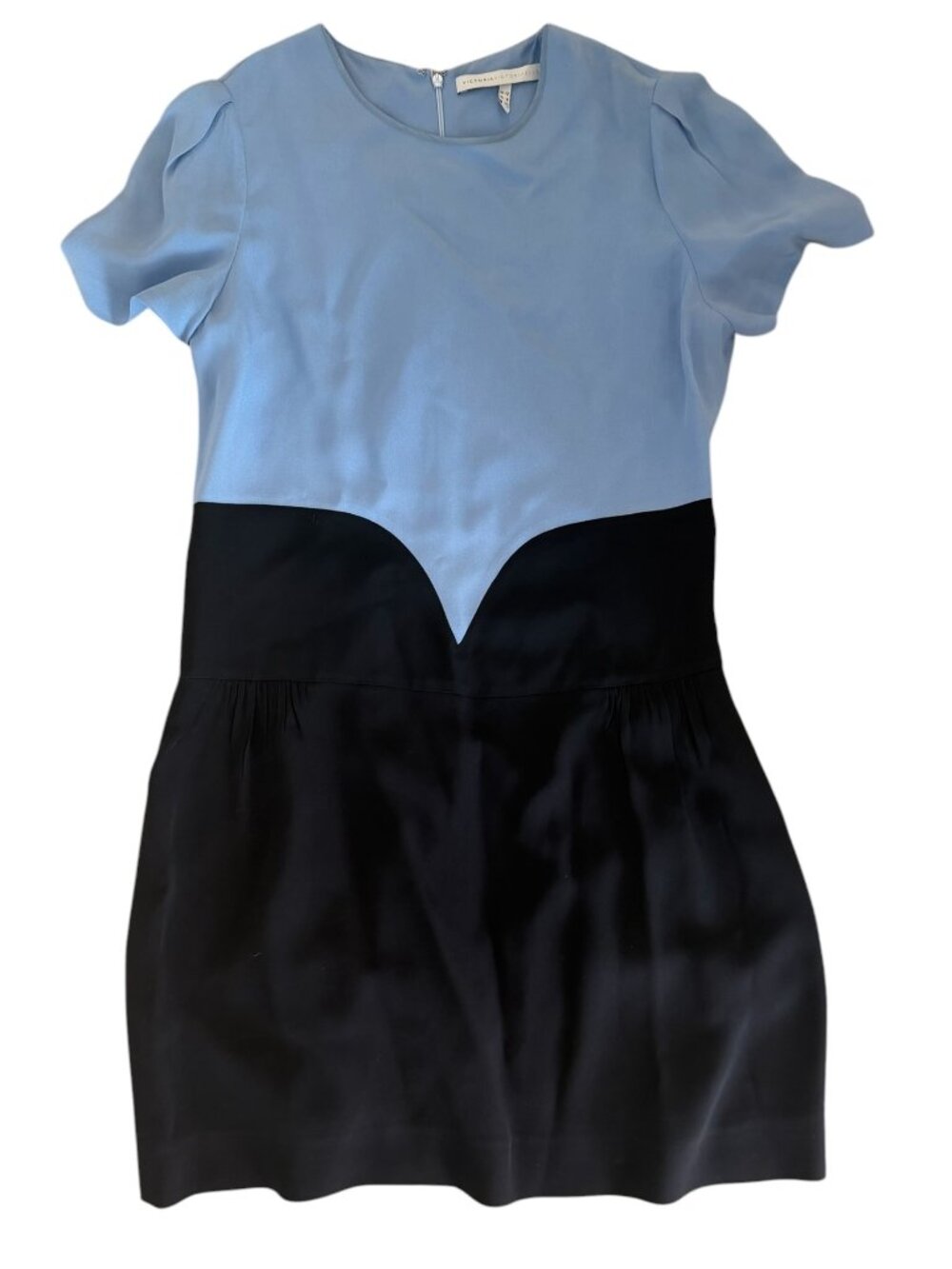 Victoria by Victoria Beckham Crepe Heart Dress Powder Blue Navy Size 8